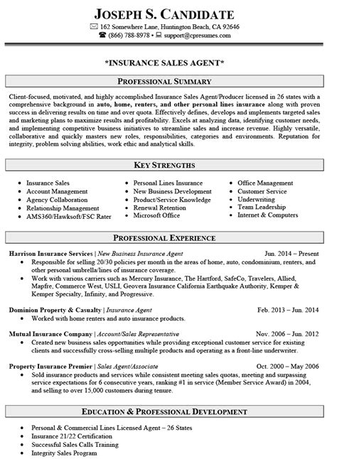 insurance sales agent resume